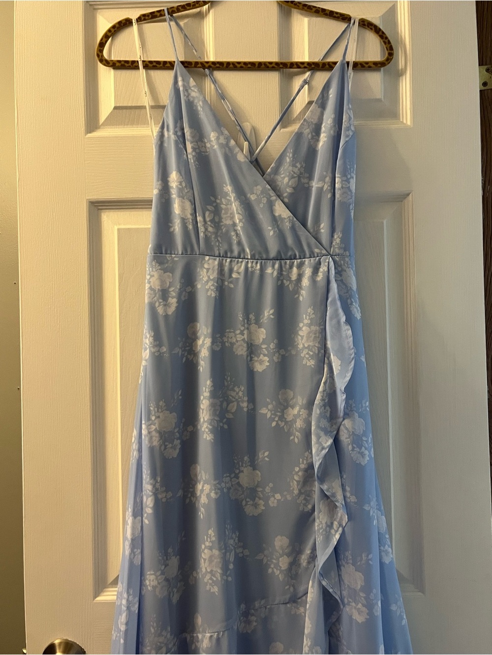 Lulu's Sky Blue Floral Wrap dress with Ruffle Detail